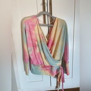 Pink Lilly pastel tie dye splice knit top